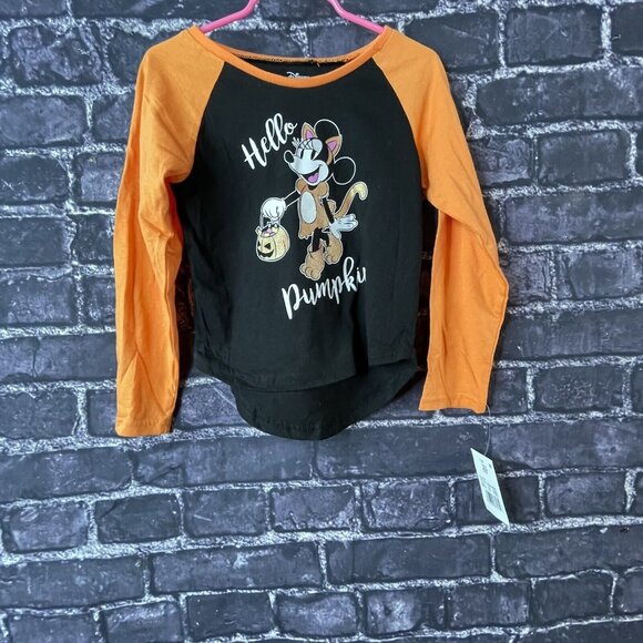 Disney Minnie Mouse 5T Halloween "Hello Pumpkin" Orange Black Long Sleeve Shirt - Picture 1 of 6